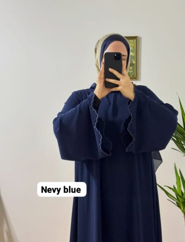 Navy Blue Simple Embroidery Abaya